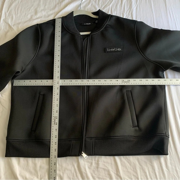 Bebe Black Moto Bomber Logo Jacket Size 2XL Rhinestones Sequin Jacket Y2K - Picture 10 of 11